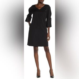 LAFAYETTE 148 New York Black Riley Tie Split Sleeve Cotton Stretch Dress Size M
